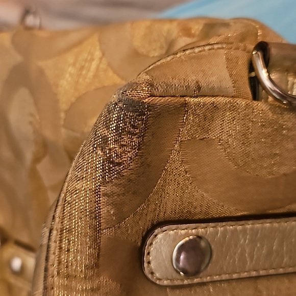 VTG COACH Y2k Gold Poppy Signature Logo Cloth Satchel Bag - Picture 14 of 16